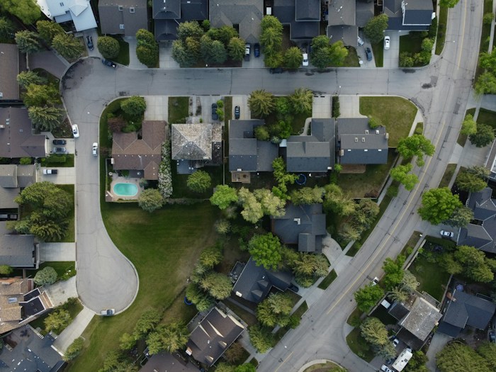 Aerial view of a residential neighborhood in the DFW service area